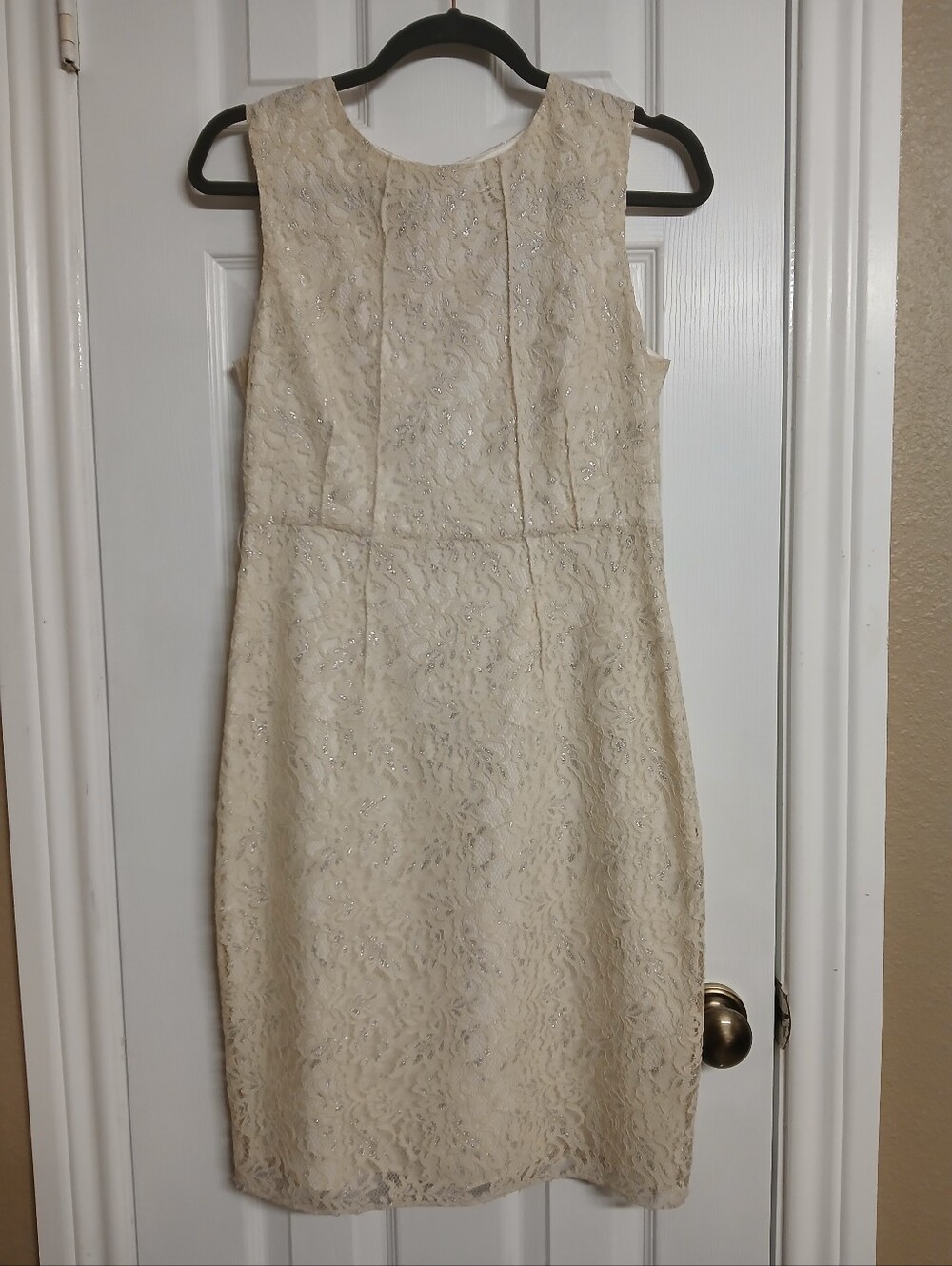 🖤TAHARI Maltida Cream/ Silver Lace Midi Sheath Dress - SIZE 6